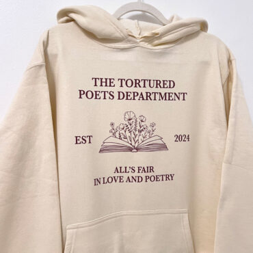 a white sweatshirt with a graphic on it